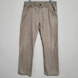 PrAna Pants Mens 34 x 32 Brown Corduroy 5 Pocket Stretch Straight Leg Casual